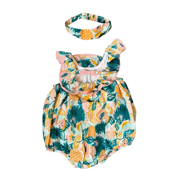 Tommy Bahama One Piece Fruit Dress with Headband Size 6-9 months - Picture 2 of 4